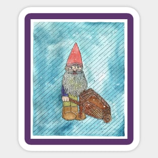 Snowy Garden Gnome With Wheelbarrow Sticker